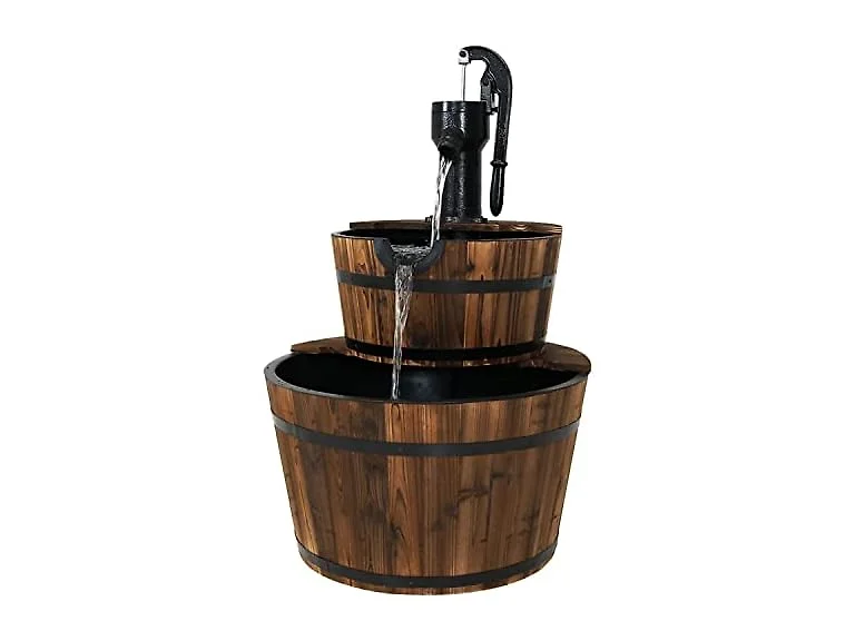 Sunnydaze 2-Tier Wood Barrel Water Fountain - 34-Inch