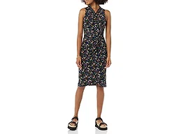 Amazon Essentials Women's Sleeveless Faux Wrap Dress with Crossover Twist Neck, Black Ditsy Floral, X-Large