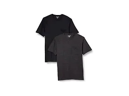 Amazon Essentials Men's Short-Sleeve Crewneck Pocket T-Shirts, Pack of 2, Black/Charcoal Heather, X-Small