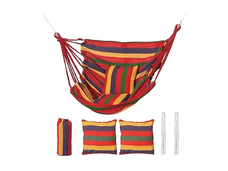 Gardenised Multicolor Striped Fabric Hanging Hammock Chair