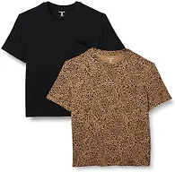 Amazon Essentials Womens Jersey Relaxed-Fit Short-Sleeve Crewneck Pocket T-Shirt, Pack of 2, Black/Small Ikat Animal, Small