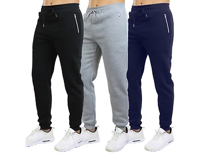 3Pk Asst Mens Fleece Joggers w-Zip Pockets