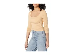 Amazon Essentials Women's Slim-Fit Long Sleeve Square Neck T-Shirt, Light Camel, X-Small