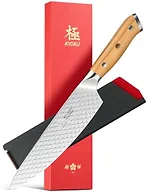 KYOKU 8 in. Gyuto Chef Knife, Koi Series Japanese Chef Knife with Olive Wood Handle Koi Scale Pattern, High Carbon Stainless Steel Full Tang Japanese Kitchen Knife with Protective Sheath & Gift Box