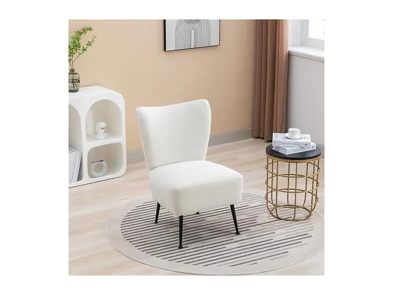 Armless Accent Chair, Upholstered, Beige