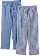 Amazon Essentials Men's Cotton Stretch Poplin Full-length Pajama Bottoms, Pack of 2, Check/Cornflower Blue, Large