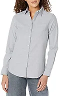 Amazon Essentials Women's Long Sleeve Button Down Stretch Oxford Shirt (Available in Plus Size), Grey, Small