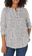 Amazon Essentials Women's Long-Sleeve Relaxed Fit Popover Blouse, Collared Business Casual Work Shirt, White Leopard, XX-Large