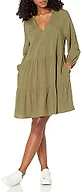The Drop Women's @caralynmirand Ruffle-Neck Tiered Mini Dress, Olive, XXS