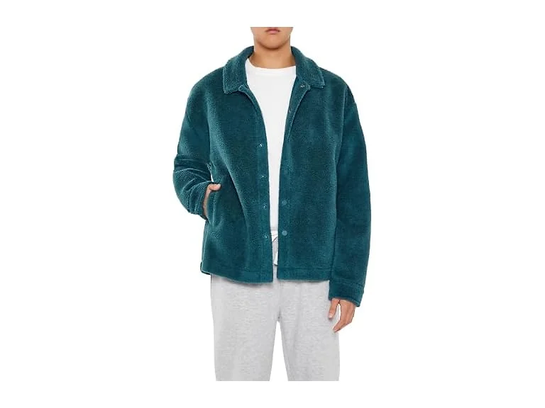 Forever 21 Men (L) Plush Drop-Sleeve Shacket Sea