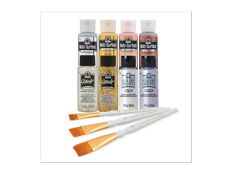 FolkArt Specialty & Shimmer Craft Paint and Brushes Kit