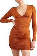 Forever 21 Ruched V-Neck Mini Dress Rust Medium