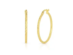 Italian 925 Sterling Silver 30 MM Diamond Cut Fancy Hoop Earrings Plated In 18K Gold 