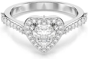 Swarovski Una Angelic motif ring, Mixed cuts, Heart, White, Rhodium plated