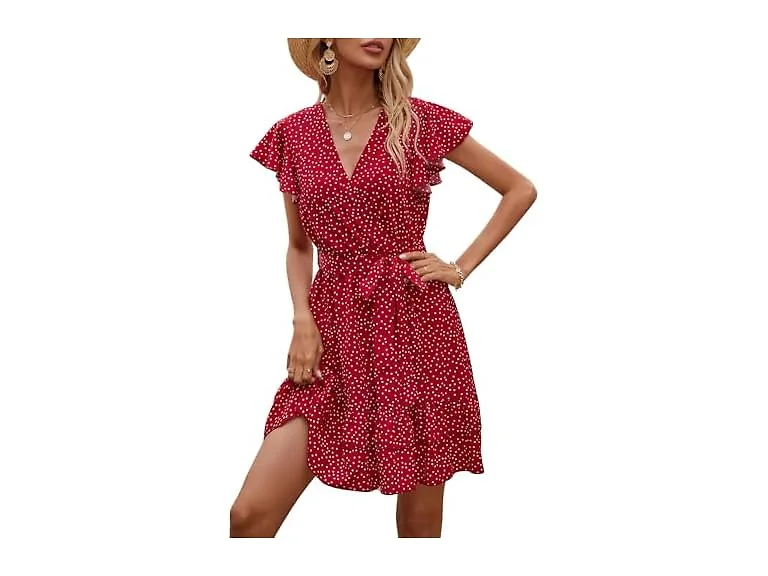 Floerns Women (M) Summer Polka Dots V Neck Dress