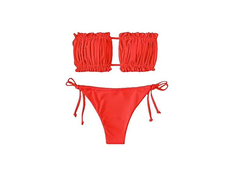 Floerns Women (S) Tie Back Ruched Bandeau B Bikini