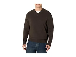 Amazon Essentials Men's Regular-Fit Cotton Blend V-Neck Sweater, Chocolate Heather, Large