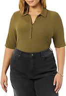 Amazon Essentials Women's Fine Rib Polo Shirt (Previously Daily Ritual), Dark Green, Large