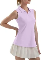 FKEEP Women's Sleeveless Polo Golf Tennis Shirt Tank Tops T-Shirts V-Neck with Collar Quick Dry Workout Athletic (Light Purple, S)