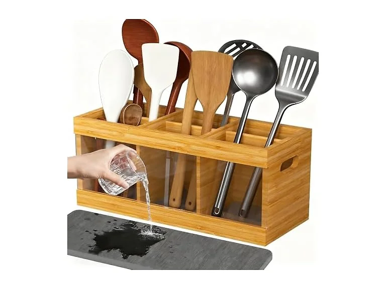 Takywep 10 in Eco-Friendly Bamboo Utensil Holder Organizer