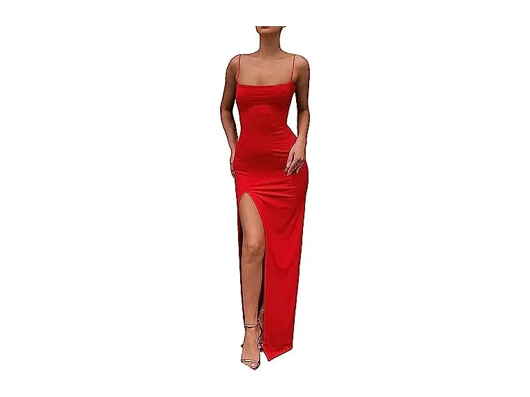 Douciu Women (S) Spaghetti Strap Solid Hem Dress