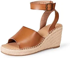 Amazon Essentials Women's Comfortable Ankle Strap Wedge Espadrille Sandal, Memory Foam, Tan, 13