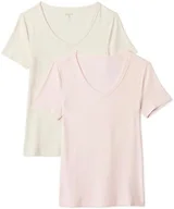 Amazon Essentials Women's 2-Pack Slim-Fit Short-Sleeve V-Neck T-Shirt, Oatmeal Heather/Light Pink, X-Large