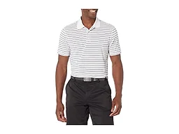 Amazon Essentials Men's Moisture Wicking Golf Polo Shirt, Short Sleeve, Slim-Fit, Quick-Dry, Active Wear, White Stripe, X-Small