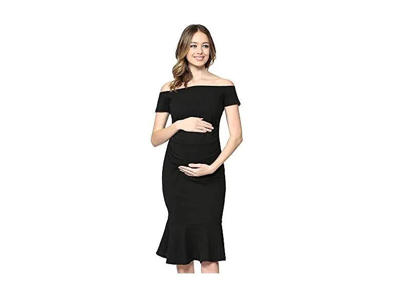 LaClef Women (XL) Off Shoulder Maternity Hem Dress