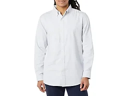 Amazon Essentials Men's Oxford Shirt, Slim-Fit Stretch, Long-Sleeve, Button Up, Powder Blue Vertical Stripe, X-Small