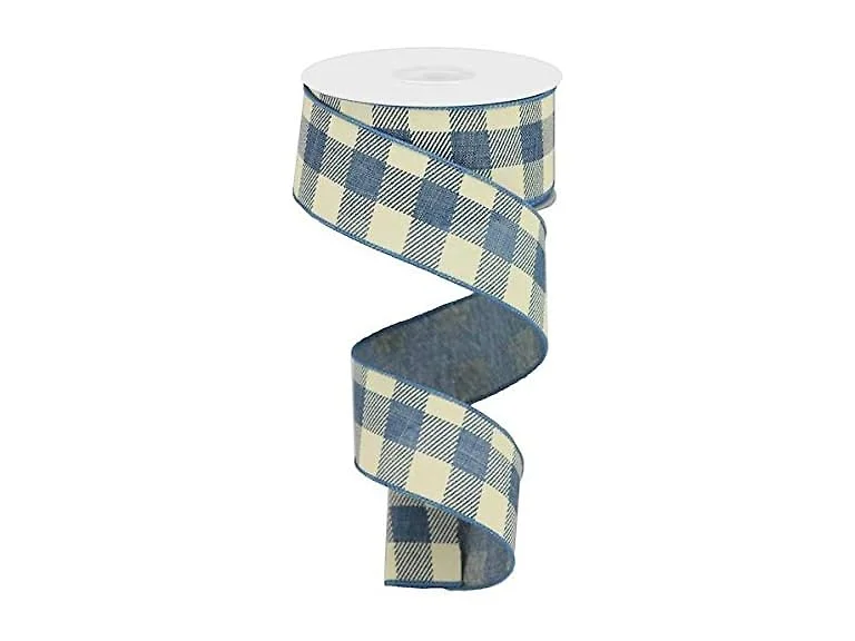 Plaid Wired Ribbon, Black Ivory, 1.5 Inch x