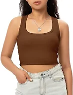 GGOV Sports Crop Tank Tops for Women Cropped Workout Tops Racerback Running Yoga Tanks Cotton Sleeveless Gym Shirts Light Brown