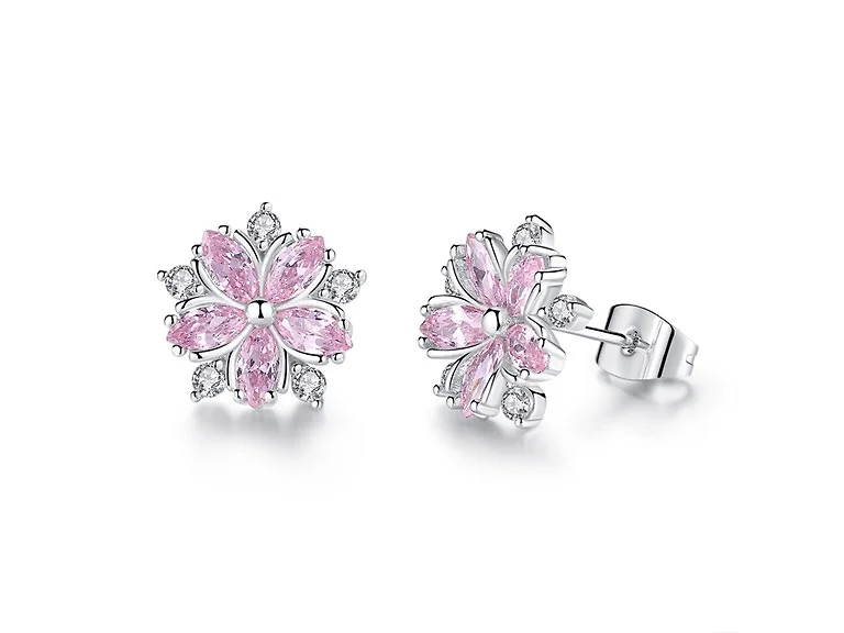 Pink Sapphire Flower Earrings