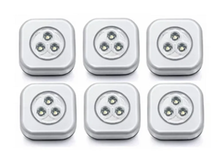 6-Pack Small Sq LED Push Light Night Adhesive Battery Operated