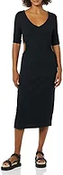 Amazon Essentials Women's Fine Rib V Neck Side Cutout Midi Dress (Previously Daily Ritual), Black, X-Large