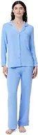 Amazon Essentials x Sofia Grainge Women's Stretch Modal Long-Sleeve Button-Front Top and Full-Length Bottom Pajama Set, Blue, Medium