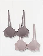 Amazon Essentials Women's Underwire Lightly Padded Demi Cup Microfibre Bra, Pack of 2, Grey/Mauve, 32C