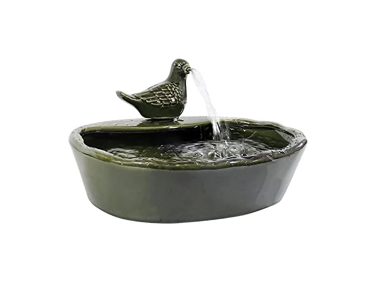 Sunnydaze Ceramic Solar-Powered Water Fountain - Green