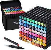 WELLOKB Alcohol Markers, 60 Colors Dual Brush Tip Permanent Art Markers for Drawing,for Adult Coloring, Alcohol, Based Ink Ideal for Book Painting and Card Making