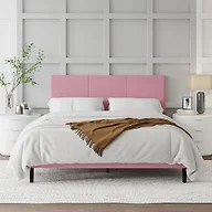 IOILORI Queen Size Bed Frame with Upholstered Headboard, Sturdy Wood Slats, No Box Spring Required, Silent, Easy Assembly, Pink