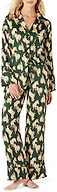 Amazon Essentials Women's Satin Long Sleeve Shirt and Pant Pajama Set, Dark Green Beige Zebra, X-Small