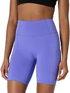 Amazon Essentials Women's High Waisted Active Sculpt Moisture-Wicking Biker Shorts with Pockets, Purple, Large