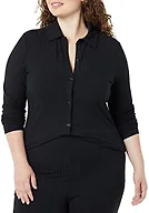 Amazon Essentials Women's Wide Rib Long Sleeve Button-up Collared Cardigan (Pants Sold Separately), Black, Medium