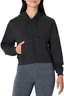 Amazon Essentials Women's Athletic Soft Performance Lightweight Cropped Zip Up Workout Hoodie, Space Dye Black, X-Small