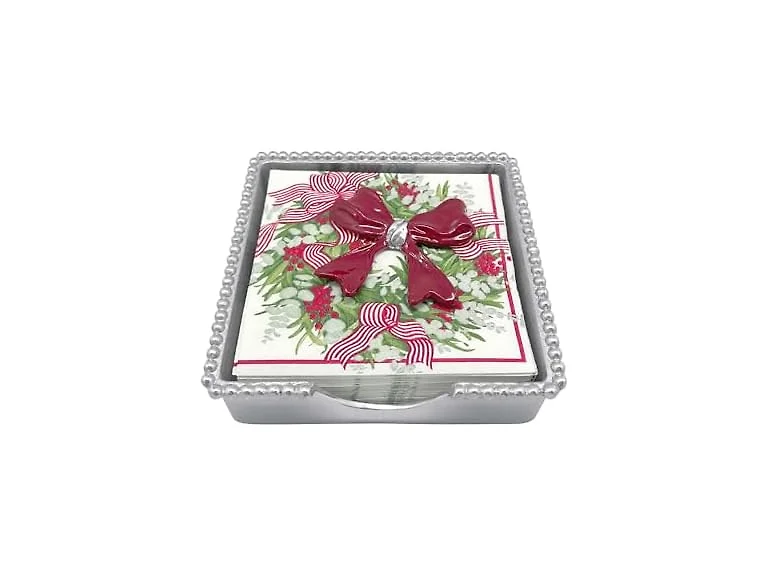 MARIPOSA RED BOW BEADED NAPKIN BOX 