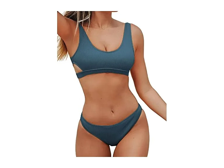 CUPSHE Two Piece Ribbed Cutout Swimsuit