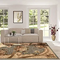 Superior Indoor Area Rug with Jute Backing, Modern Floor Decor for Home Hallway, Living Room, Floor Cover, Entryway, Bedroom, Traditional Oversized Floral Border, 5' x 8', Slate