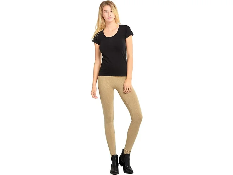 Sofra Women (OS) Leggings Seamless Cable Fleece