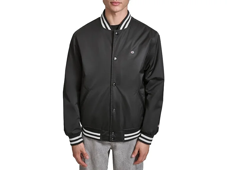 Champion Men (S) Logo Striped-trim Varsity Jacket
