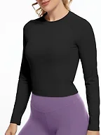 GGOV Womens Long Sleeve Crop Workout Tops Yoga Cropped Top Gym Shirts Athletic Clothes Slim Fit Black
